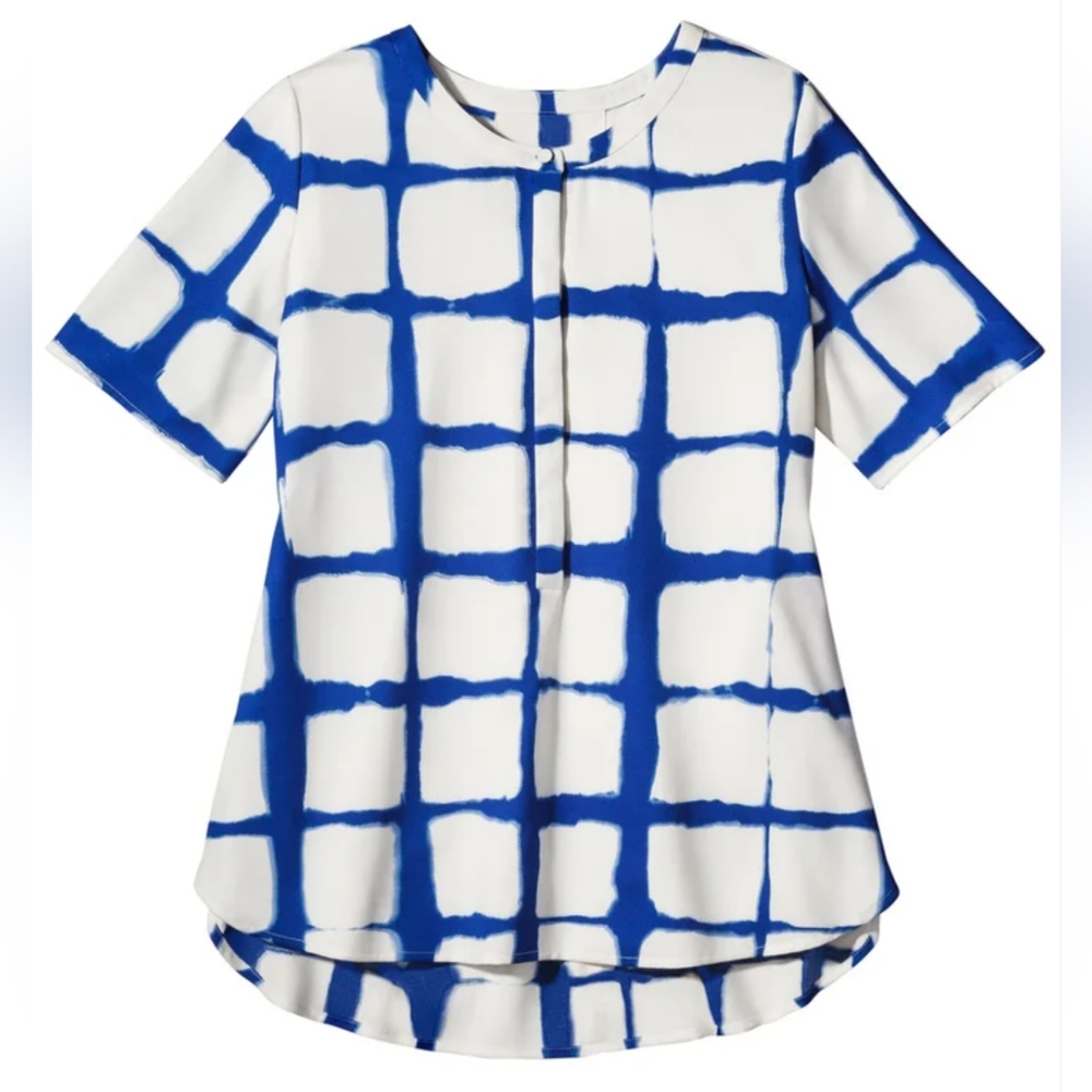 Adam Lippes For Target Collaboration Blue White Grid Pattern Top Size Medium